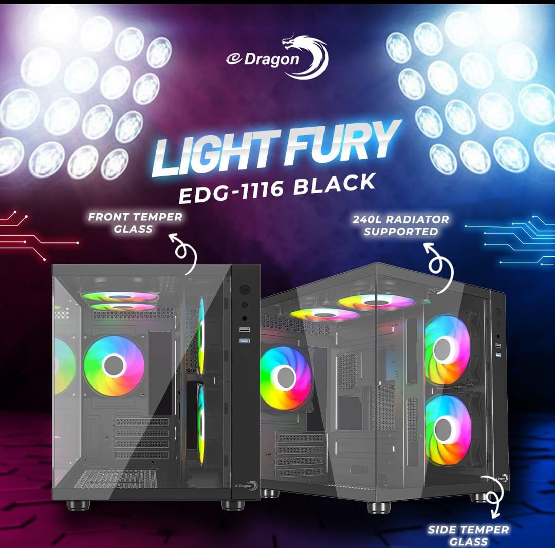 Edragon Casing Light Fury Black Gaming -  No Fans Edragon Casing Light Fury Black Gaming -  No Fans